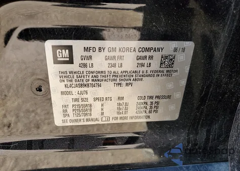 2019 Buick Encore Preferred из США, поврежденный, VIN KL4CJASB9KB704794